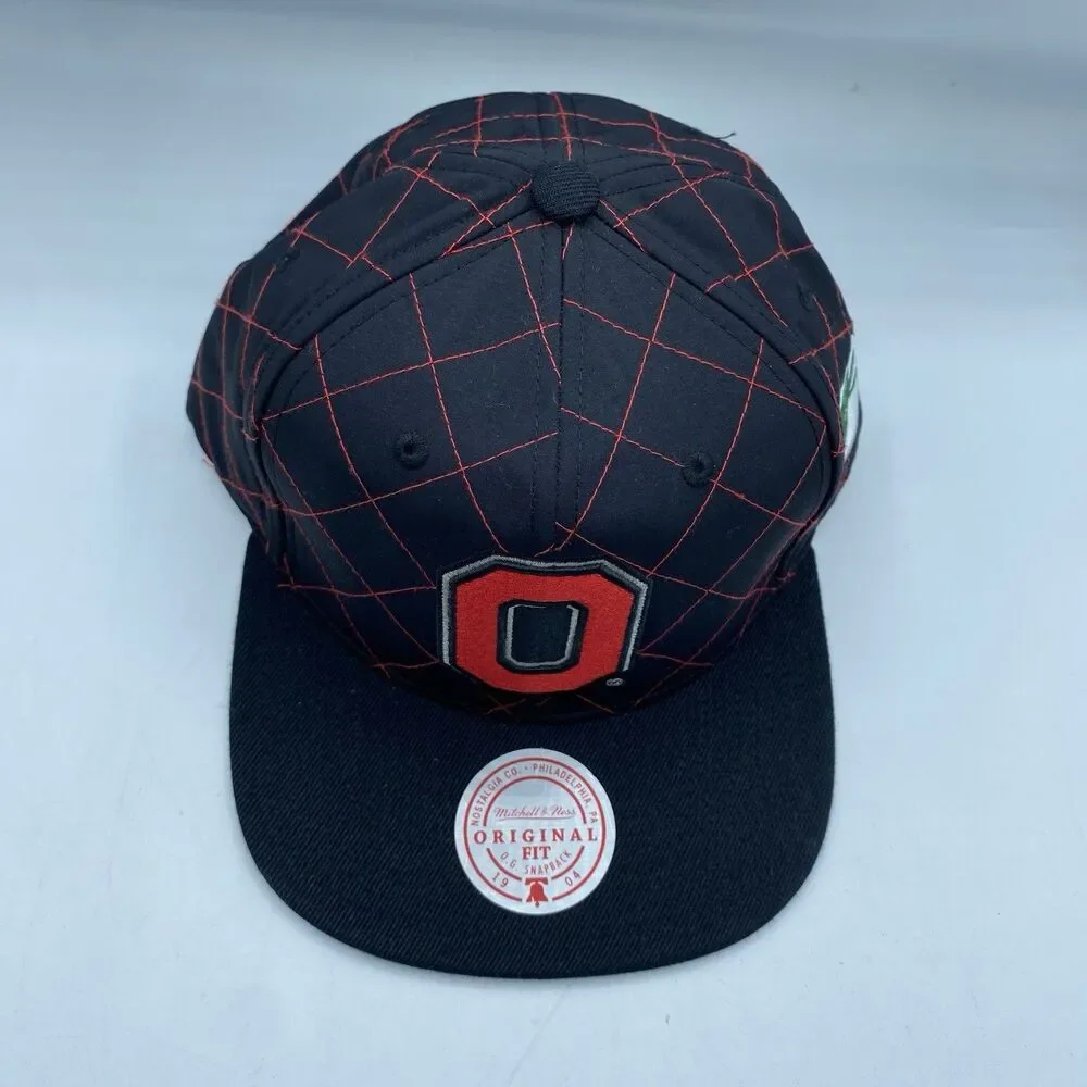Ohio State Buckeyes Mitchell & Ness Hat OSFA Black Red Quilted Taslan Snapback